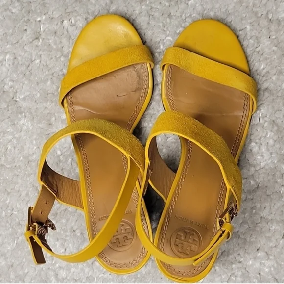 TORY BURCH mustard Yellow Suede Wedges Size 6.5 - Picture 6 of 11